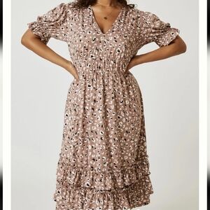 Anthropologie Brown and Cream Patterned autumn Dress